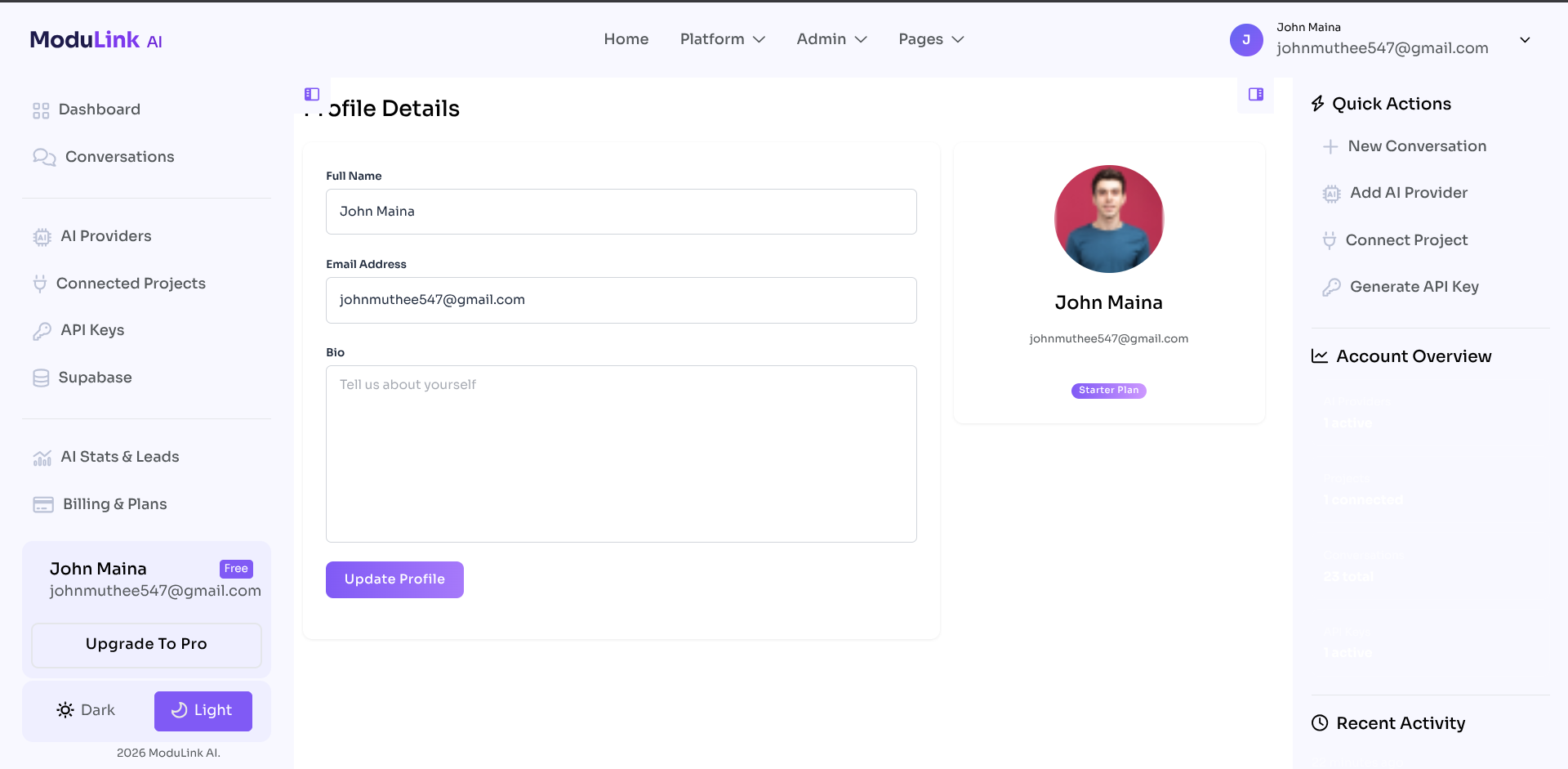 ModuLink AI Analytics Dashboard