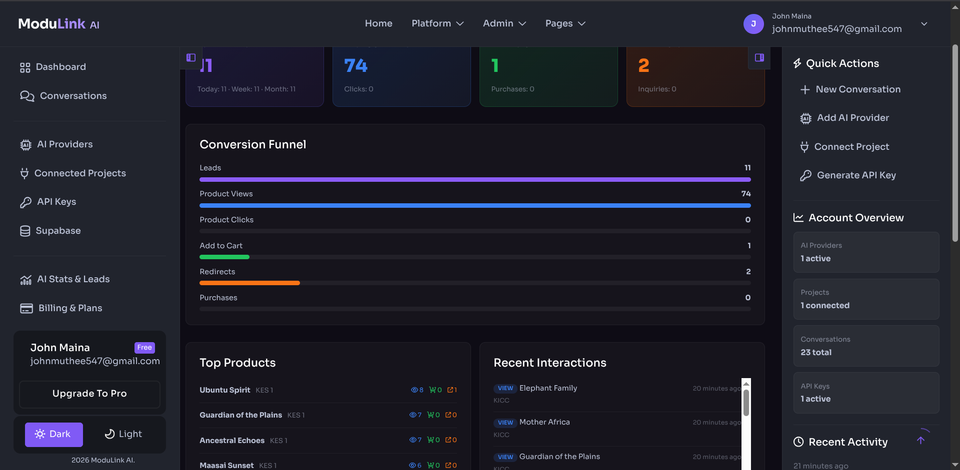 ModuLink AI Profile Dashboard